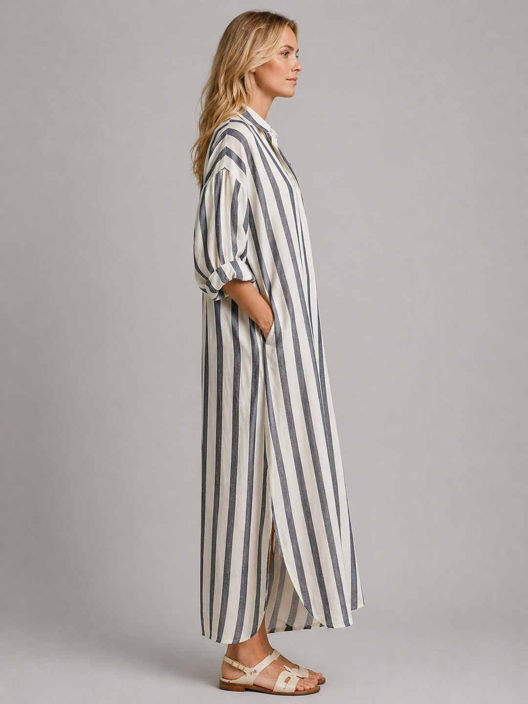 Women’s Striped Shirt Dress with Pockets