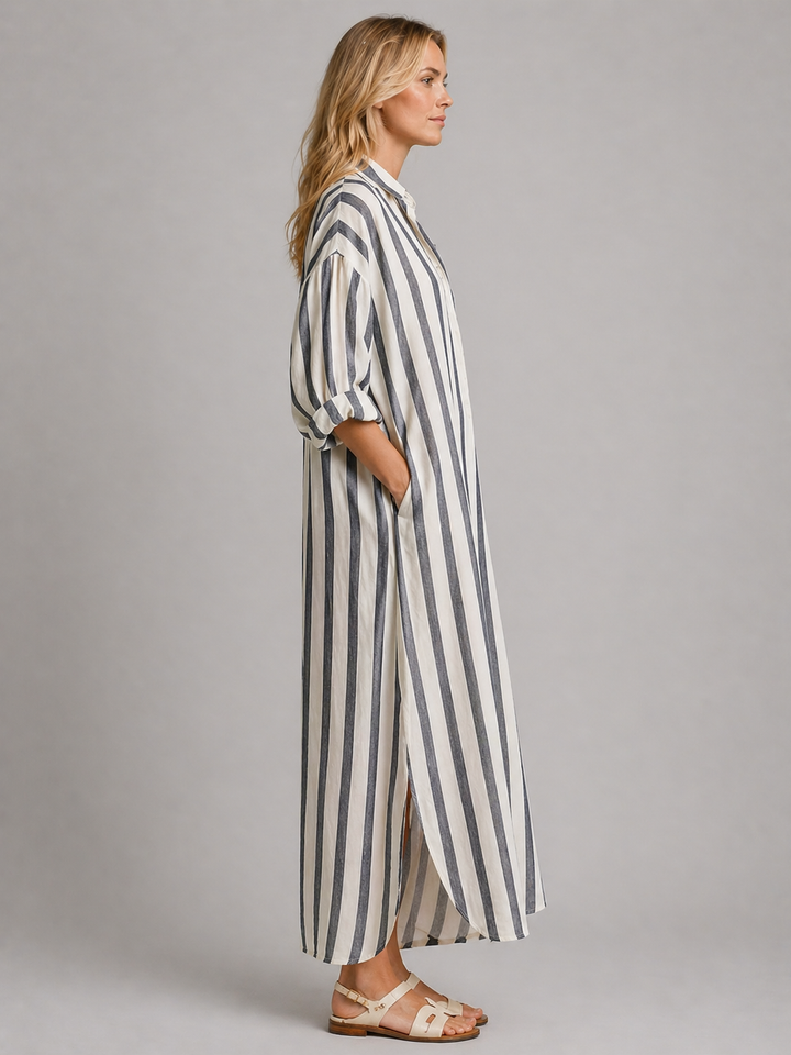 Women’s Striped Shirt Dress with Pockets
