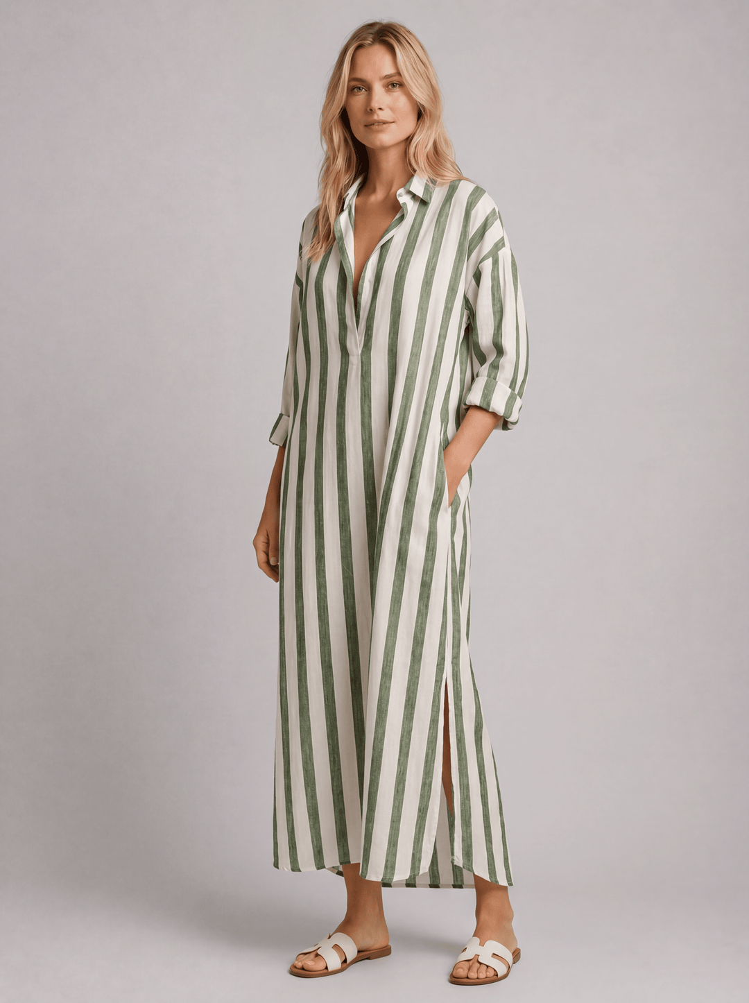 Women’s Striped Shirt Dress with Pockets
