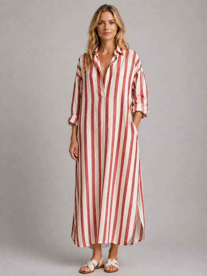 Women’s Striped Shirt Dress with Pockets