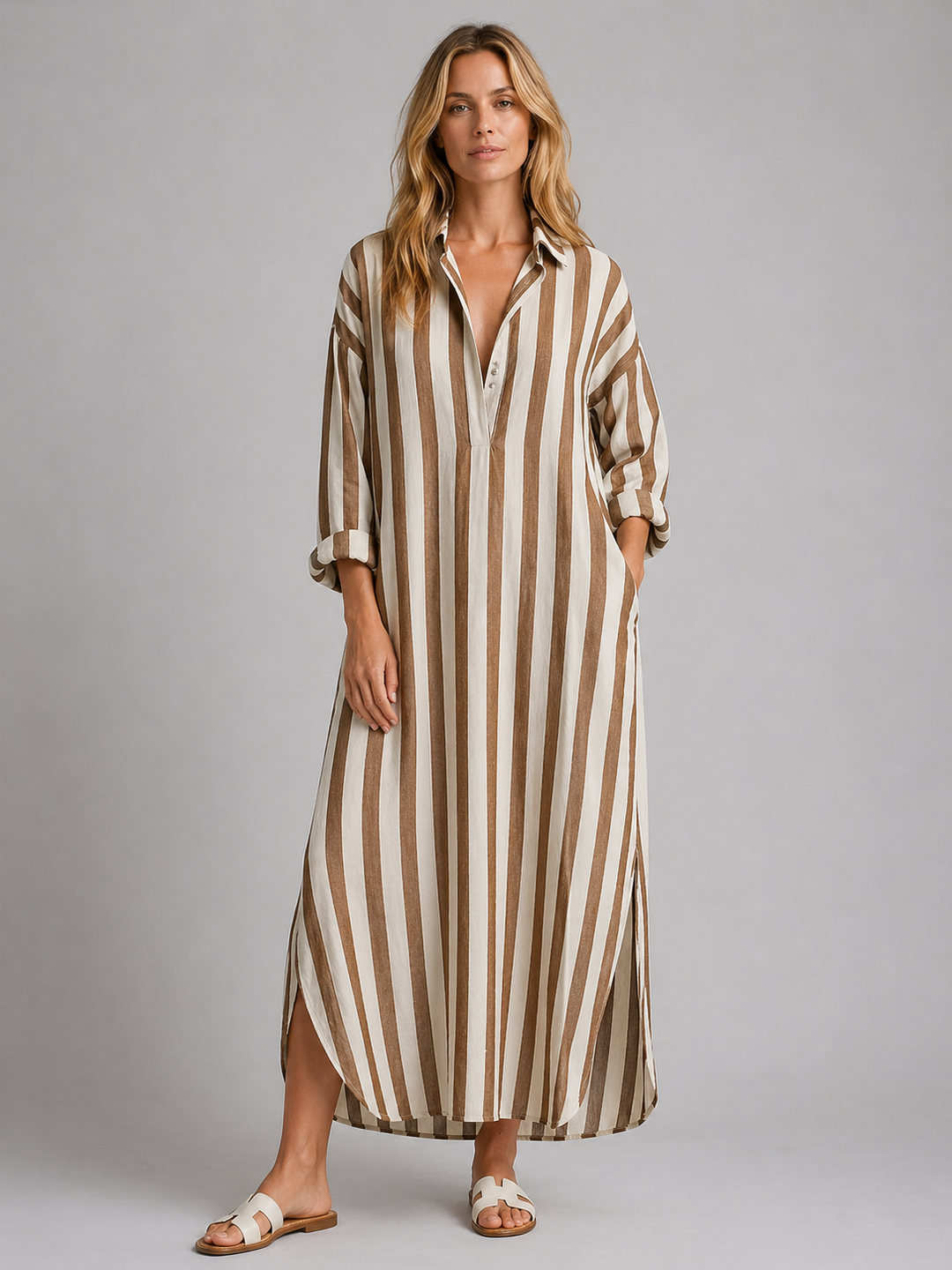 Women’s Striped Shirt Dress with Pockets