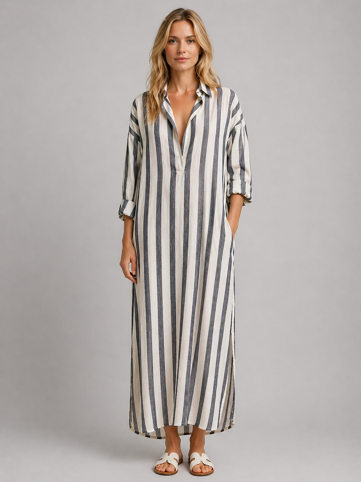 Women’s Striped Shirt Dress with Pockets