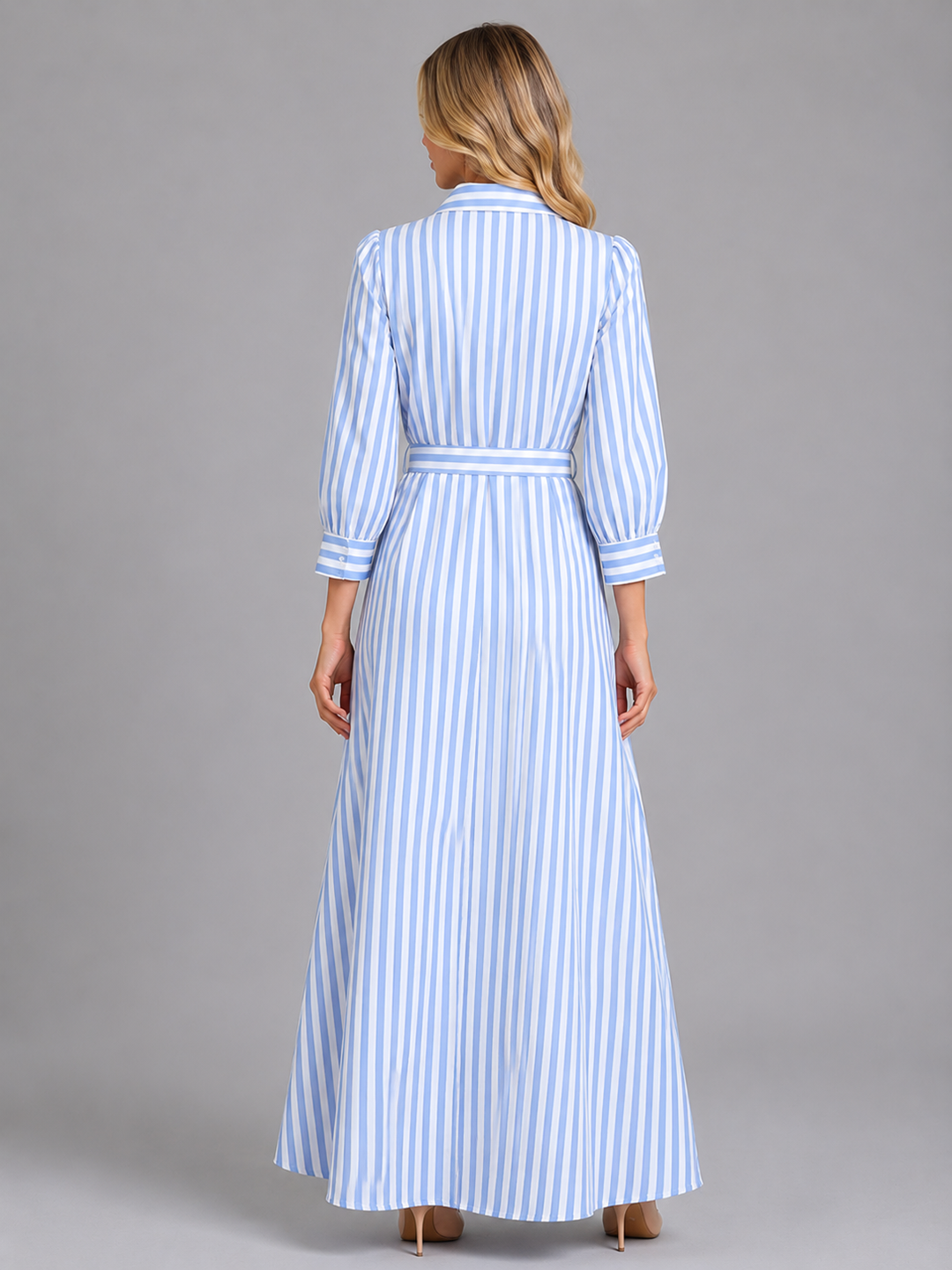 Women’s Striped Shirt Maxi Dress with Belt