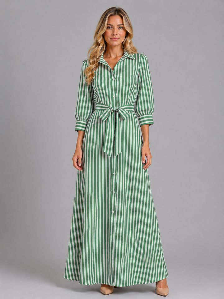 Women’s Striped Shirt Maxi Dress with Belt