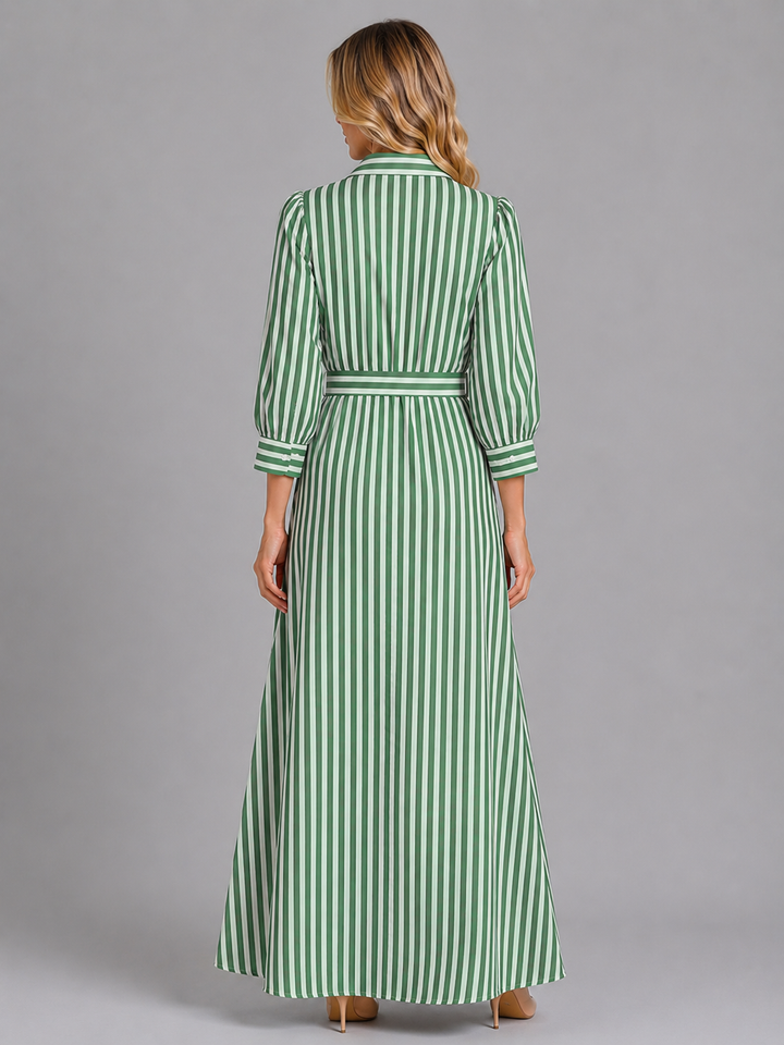 Women’s Striped Shirt Maxi Dress with Belt
