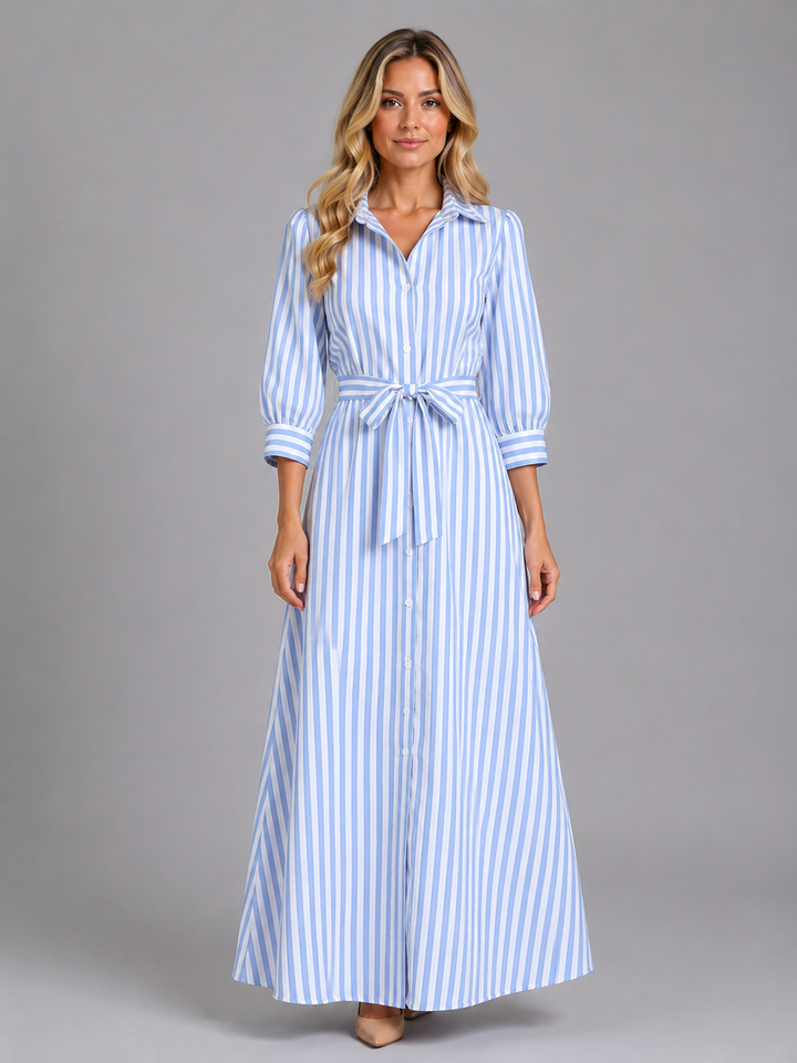 Women’s Striped Shirt Maxi Dress with Belt