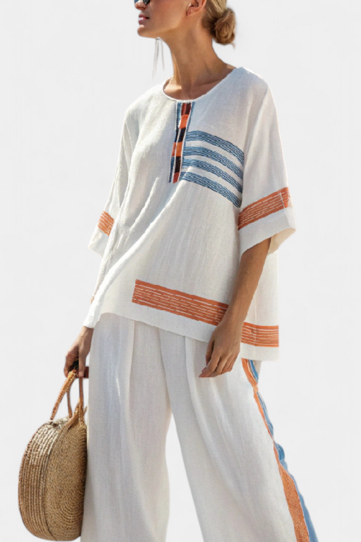 Women's Striped Top &amp; Trousers in Blue-Orange for Seaside