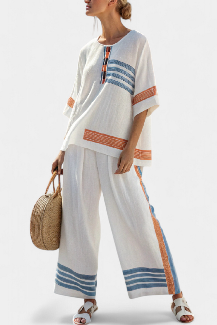 Women's Striped Top &amp; Trousers in Blue-Orange for Seaside
