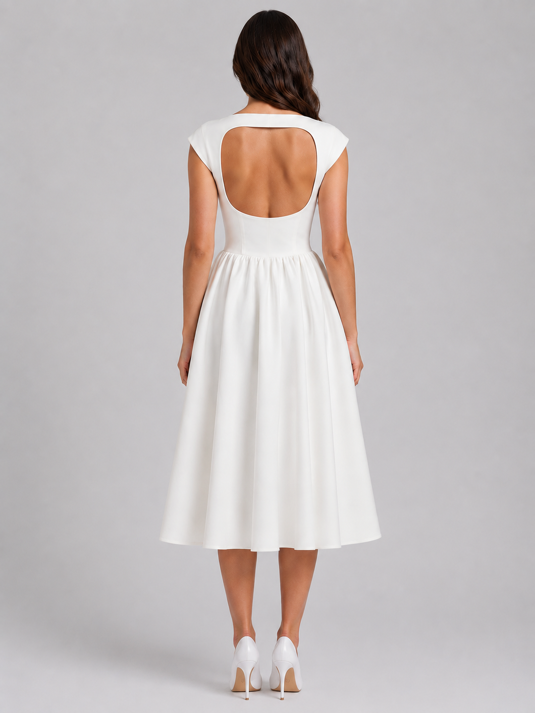 Women’s Structured Cap-Sleeve Midi Dress with Waist