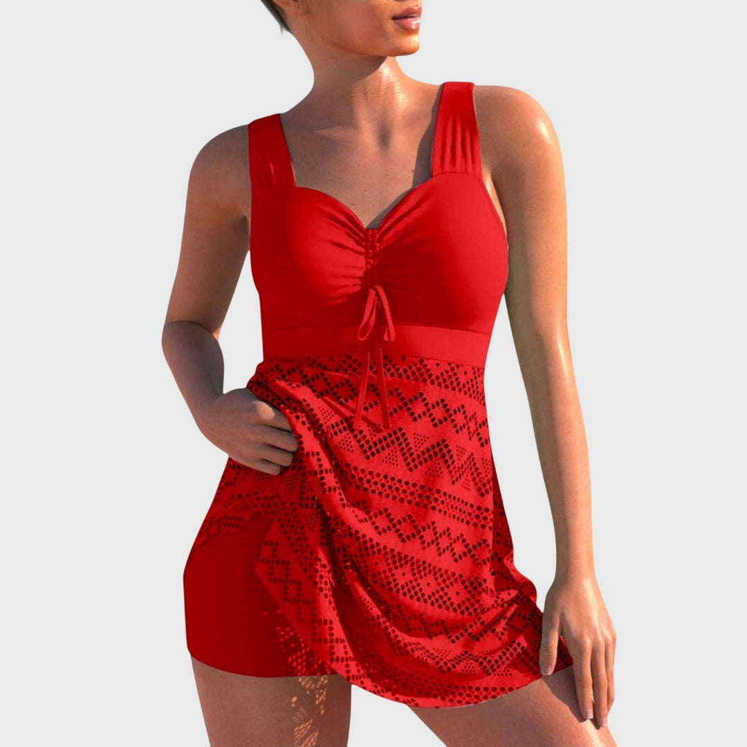 Women's Swimsuit Skirt Set with Patterned Skirt for Beach Days
