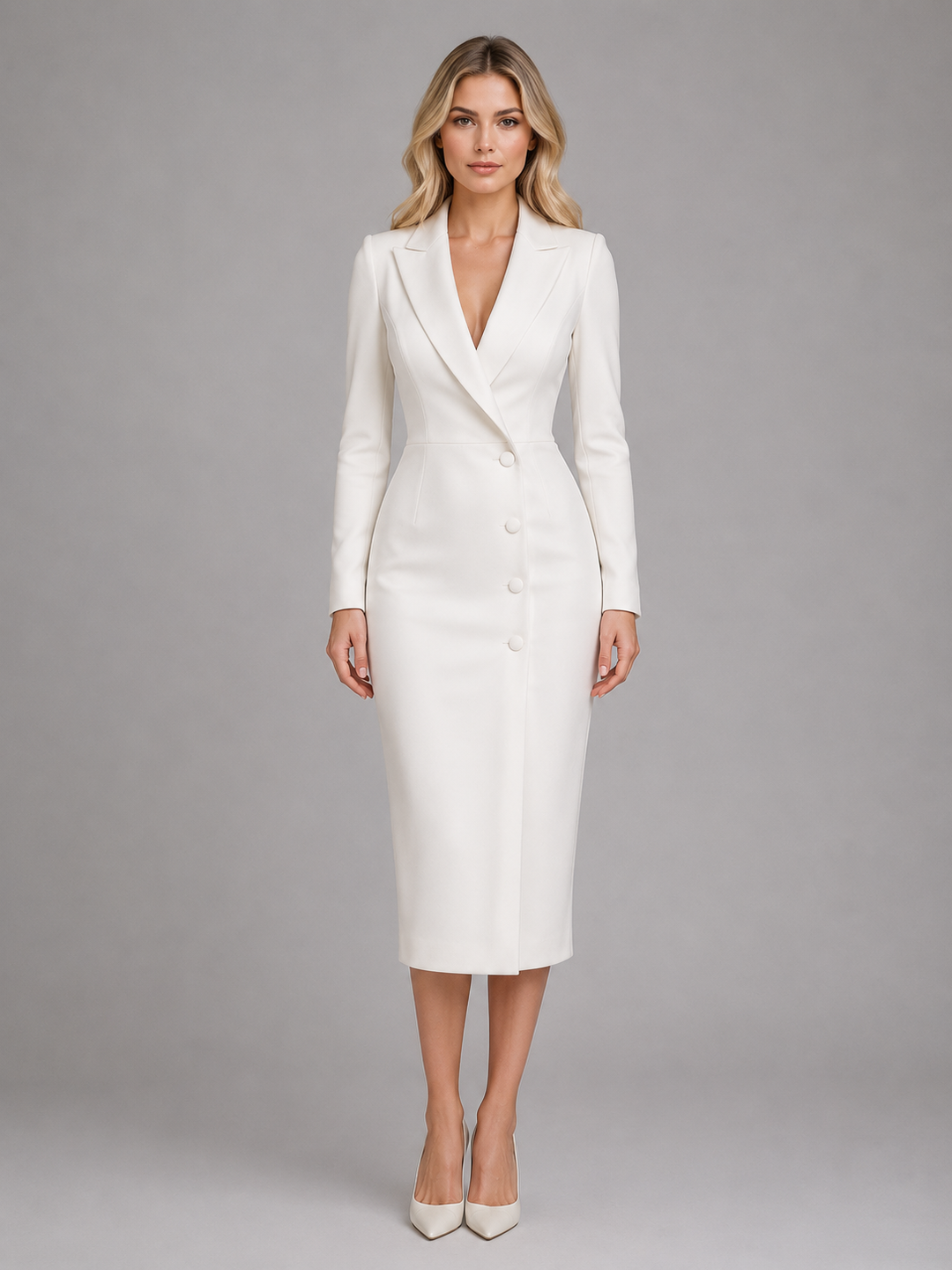 Women’s Tailored Blazer Midi Dress with Button-front