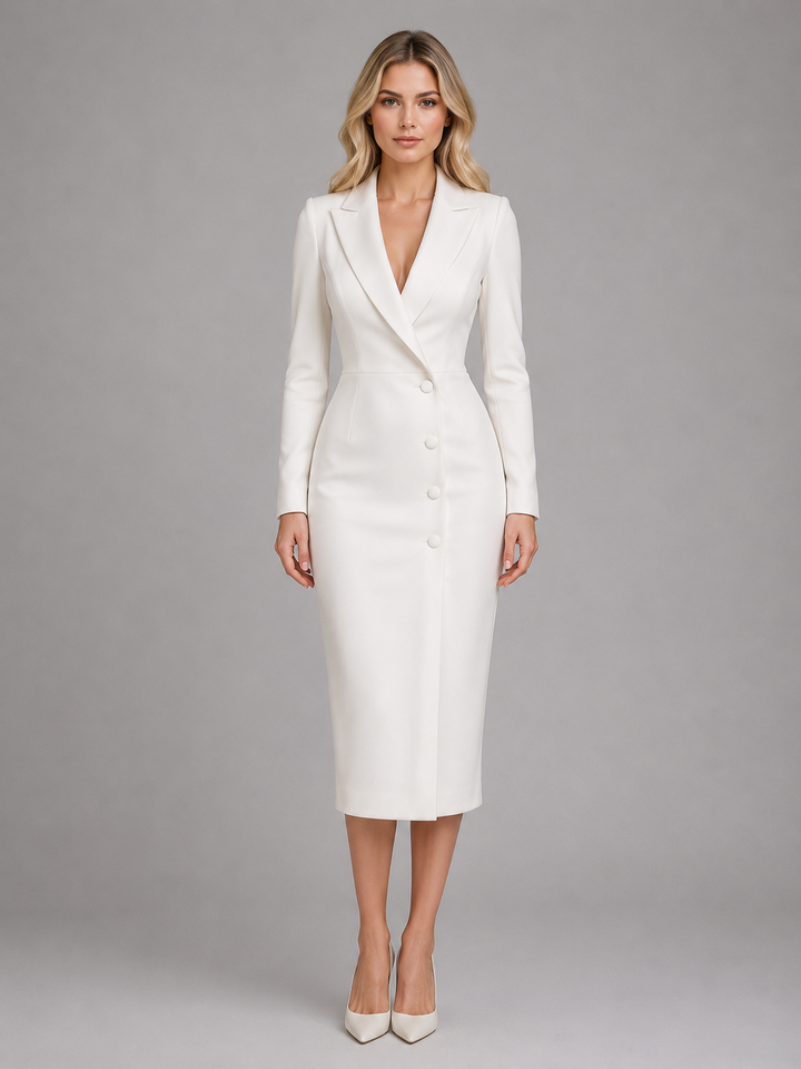 Women’s Tailored Blazer Midi Dress with Button-front