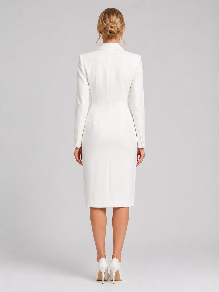 Women’s Tailored Blazer Midi Dress with Double-Breasted