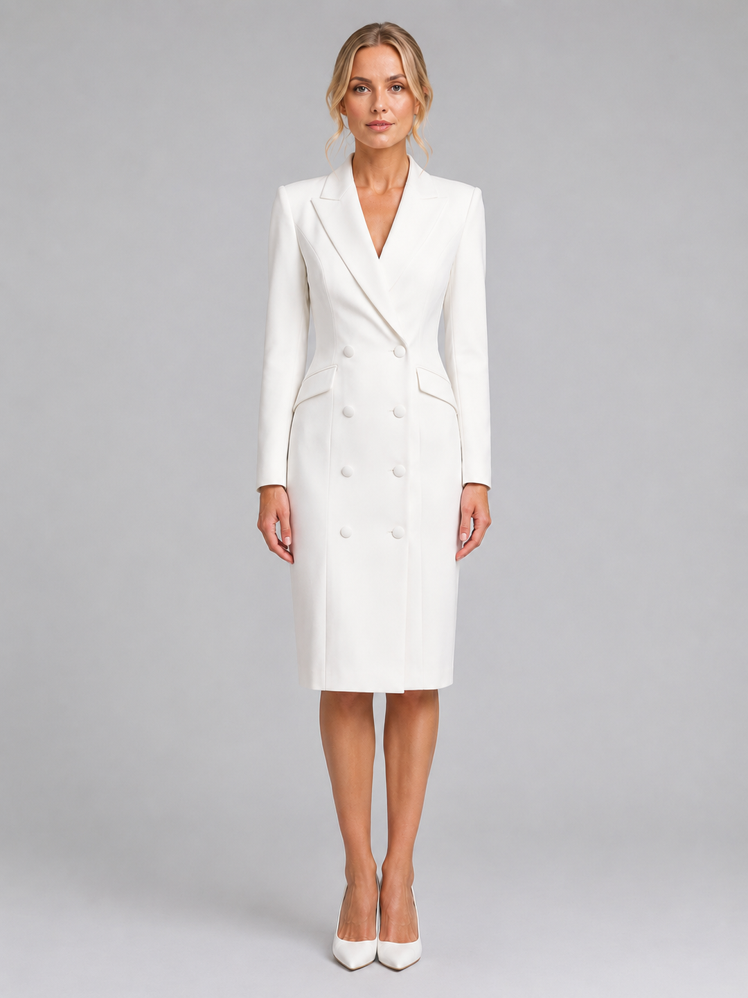 Women’s Tailored Blazer Midi Dress with Double-Breasted