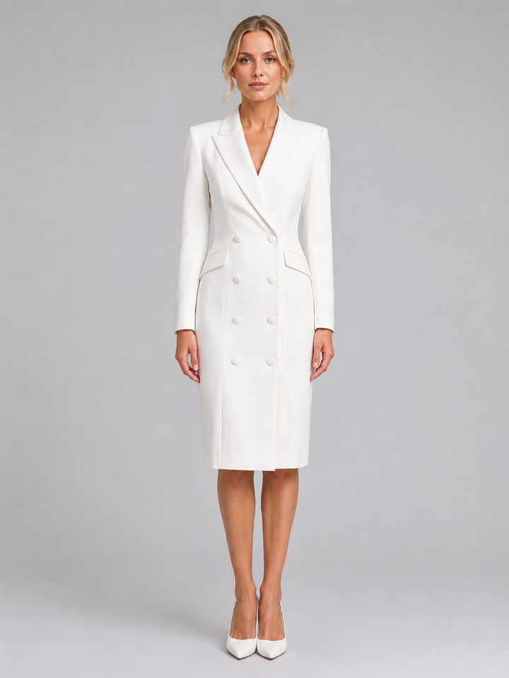 Women’s Tailored Blazer Midi Dress with Double-Breasted