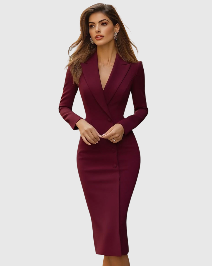 Women's Tailored Midi Dress with Blazer Neckline for Formal Events