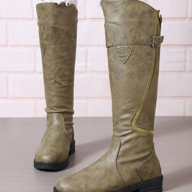 Women's Tall Boots with Gold Buckles for City Strolls