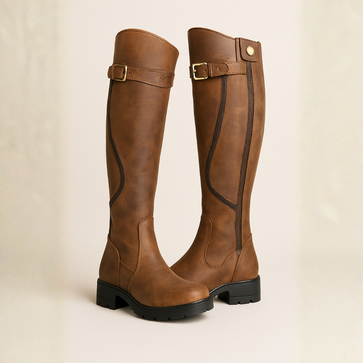 Women's Tall Boots with Gold Buckles for City Strolls