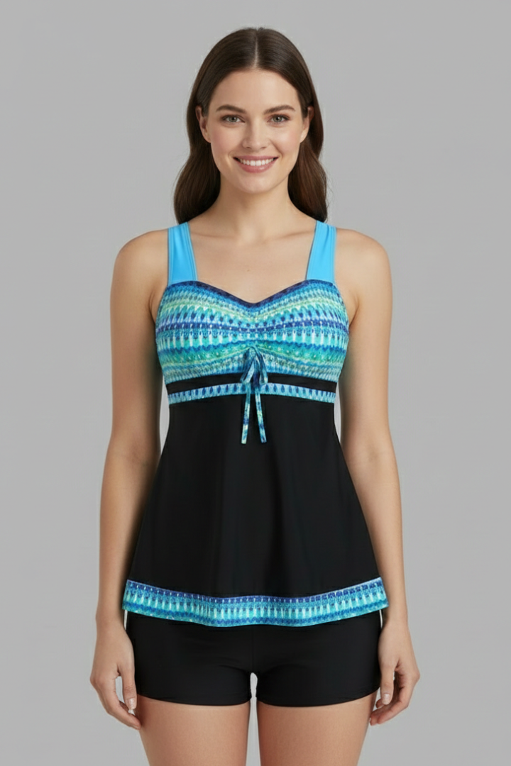 Women's Tankini Swimsuit Set with Tie Front for Beach Days
