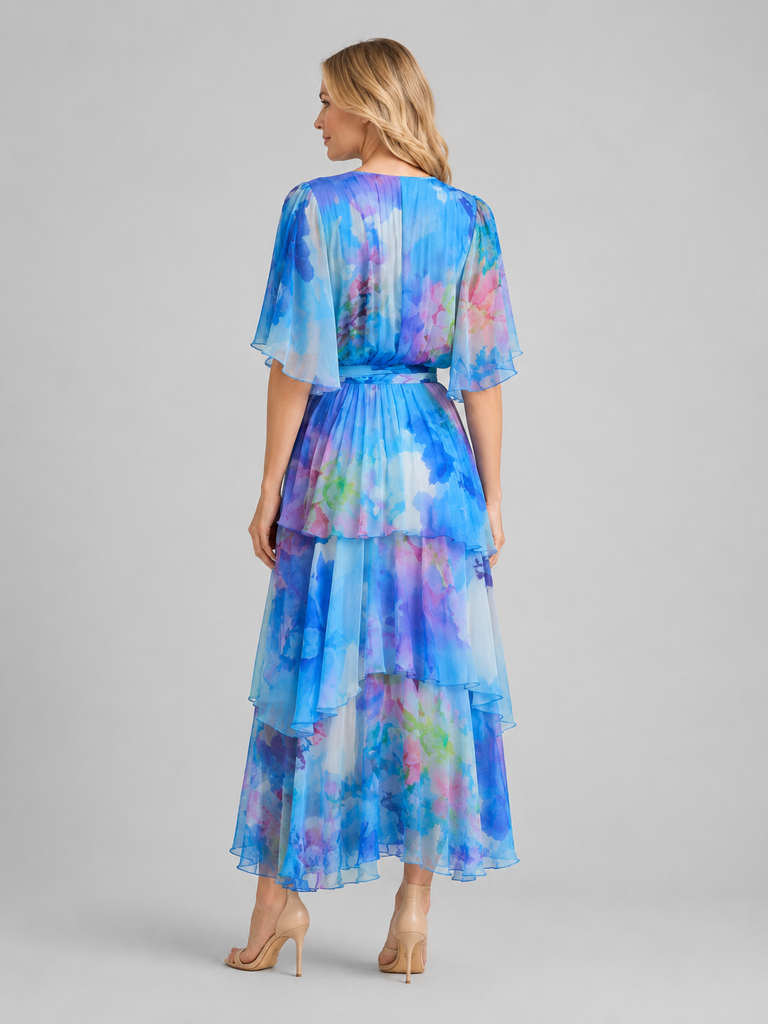 Women’s Tiered Chiffon Maxi Dress with Belt