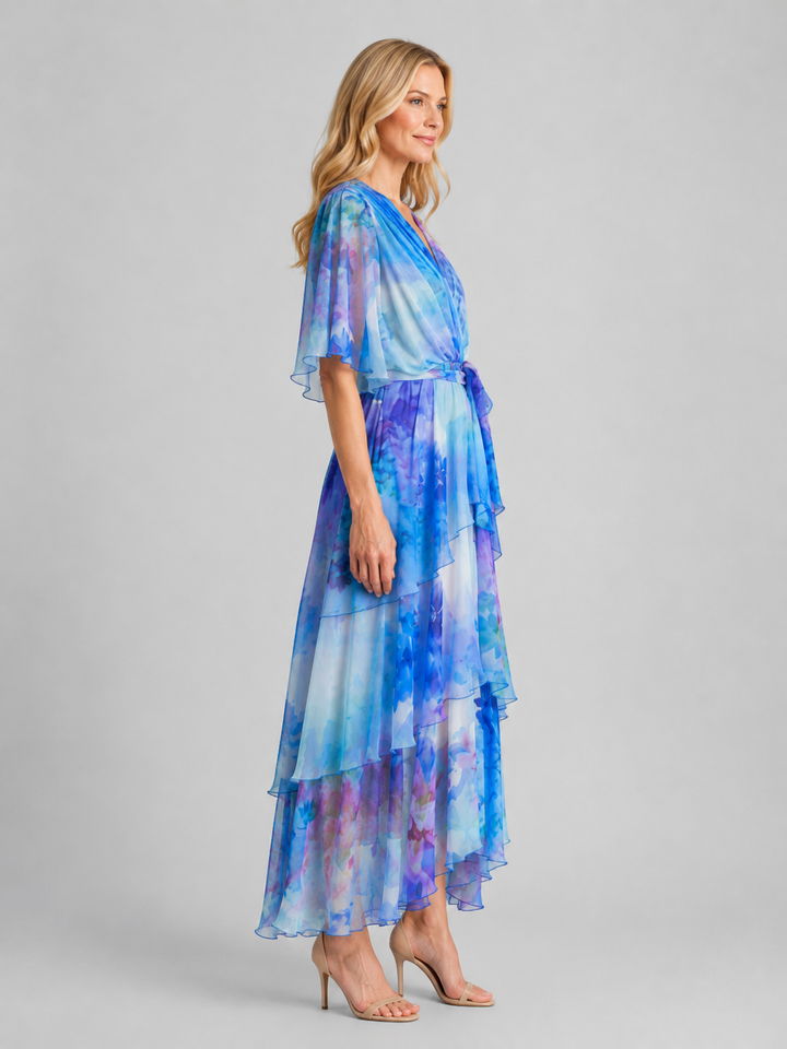 Women’s Tiered Chiffon Maxi Dress with Belt