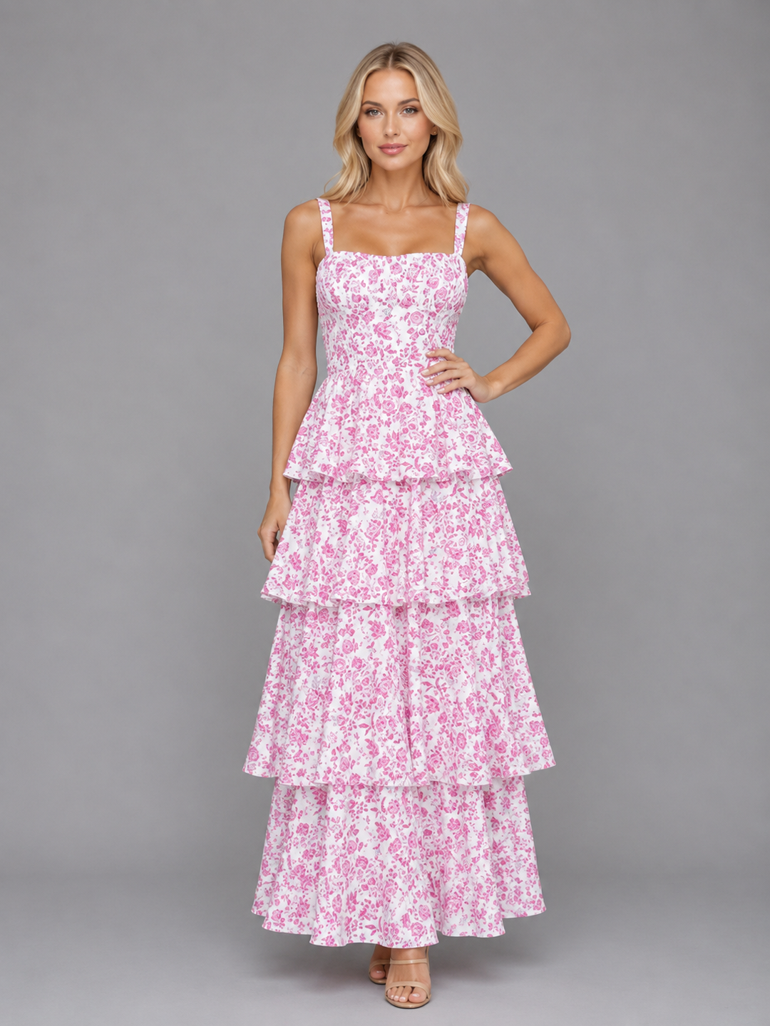 Women’s Tiered Maxi Dress with Floral Print