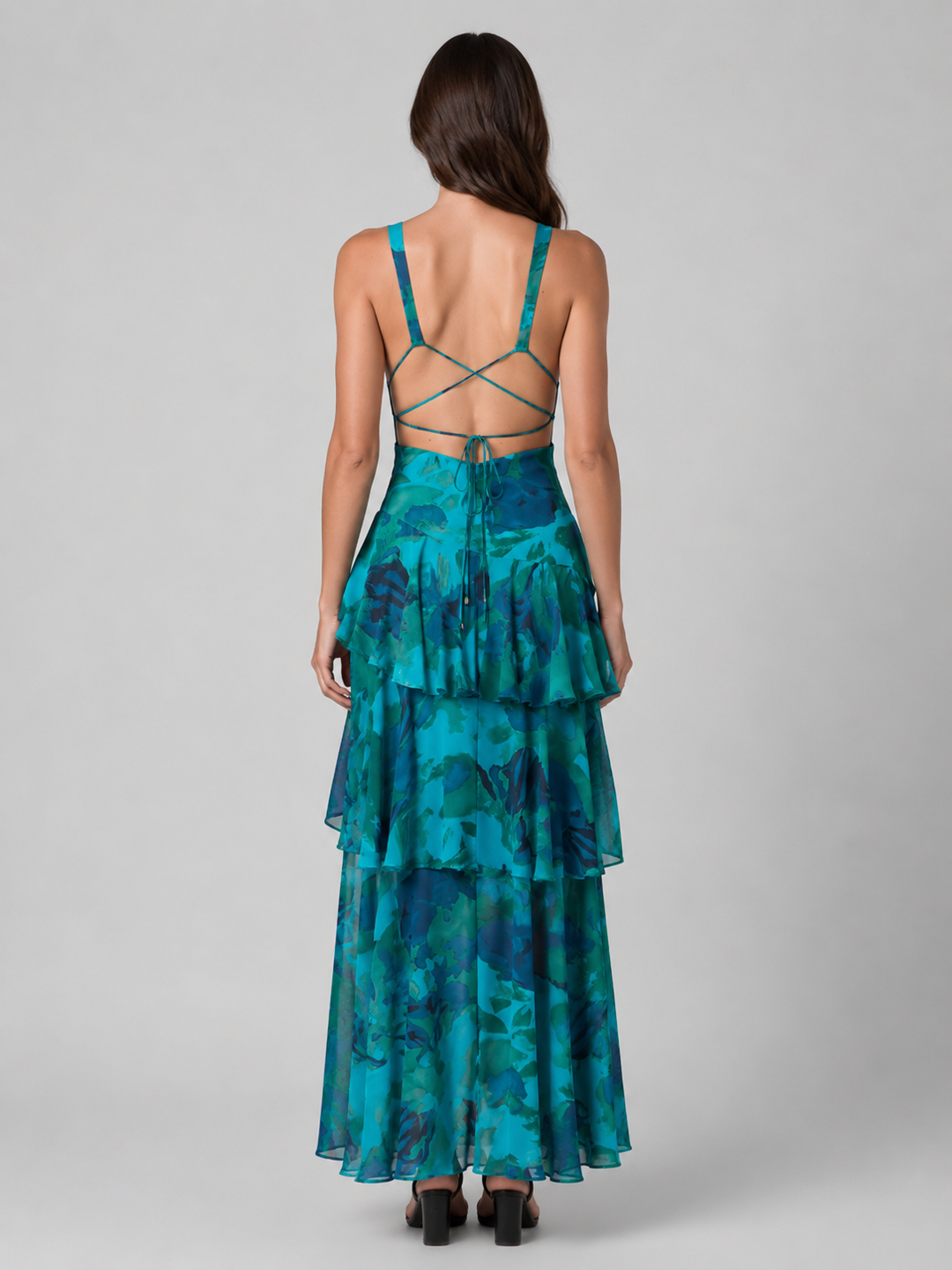 Women’s Tiered V-Neck Maxi Dress with Ruffles