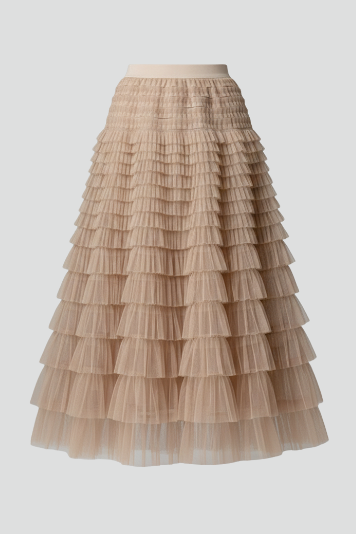 Women's Tulle Midi Skirt with Elastic Waist for Daytime