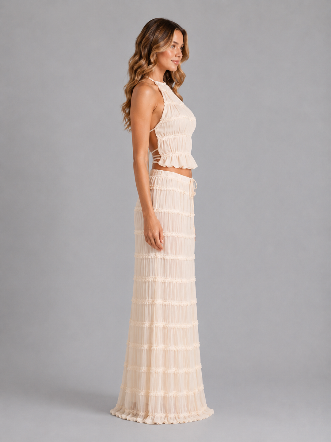 Women’s Two-Piece Halterneck Set with Texture