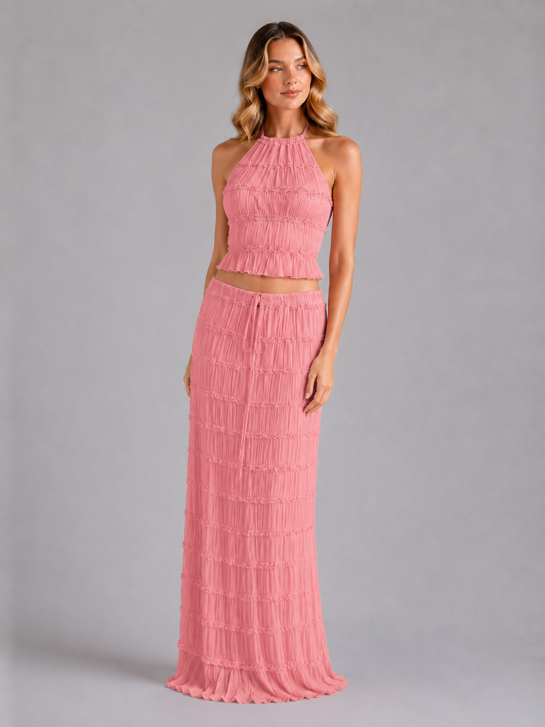 Women’s Two-Piece Halterneck Set with Texture