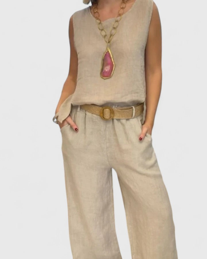 Women's Two-Piece Set with Belt for Smart-Casual Outings