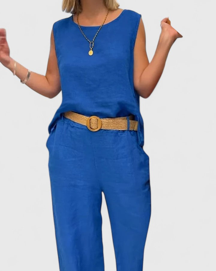 Women's Two-Piece Set with Belt for Smart-Casual Outings