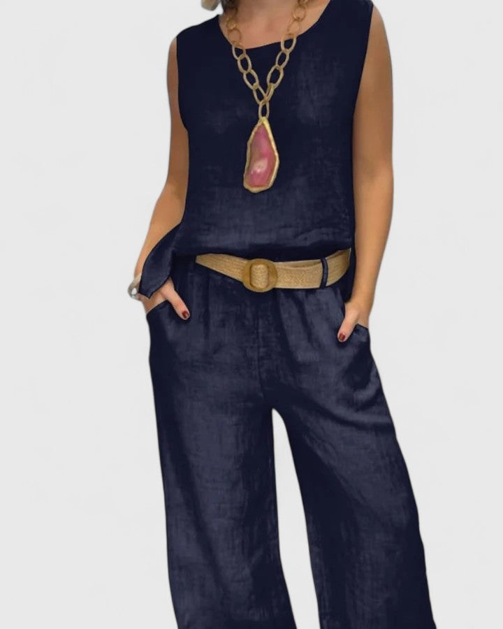 Women's Two-Piece Set with Belt for Smart-Casual Outings