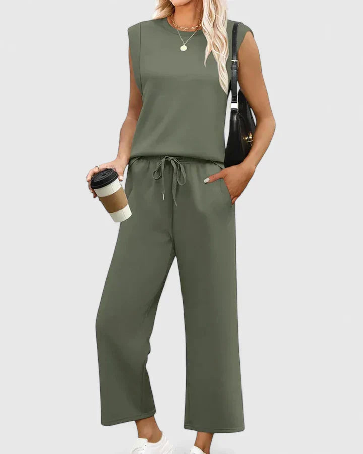 Women's Two-Piece Set with Sleeveless Top for Casual Daywear