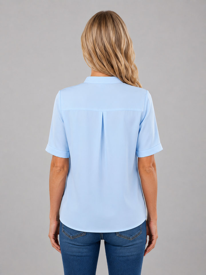 Women’s V-Neck Blouse with Rolled Cuffs