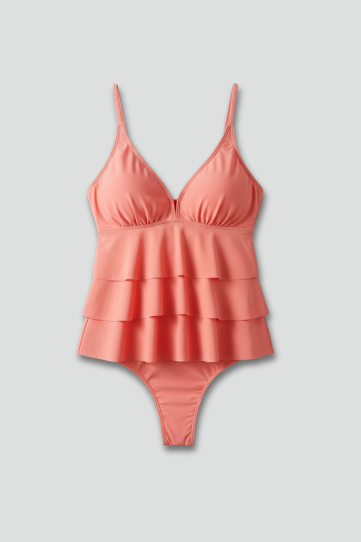 Women's V-Neck Tankini with Tiered Ruffles for Beach Days