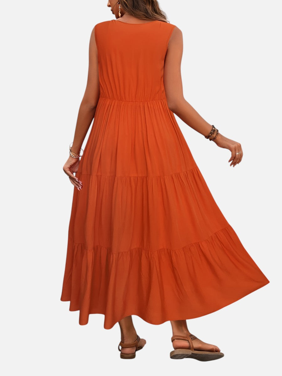 Women’s V-Neck Tiered Maxi Dress with Drape