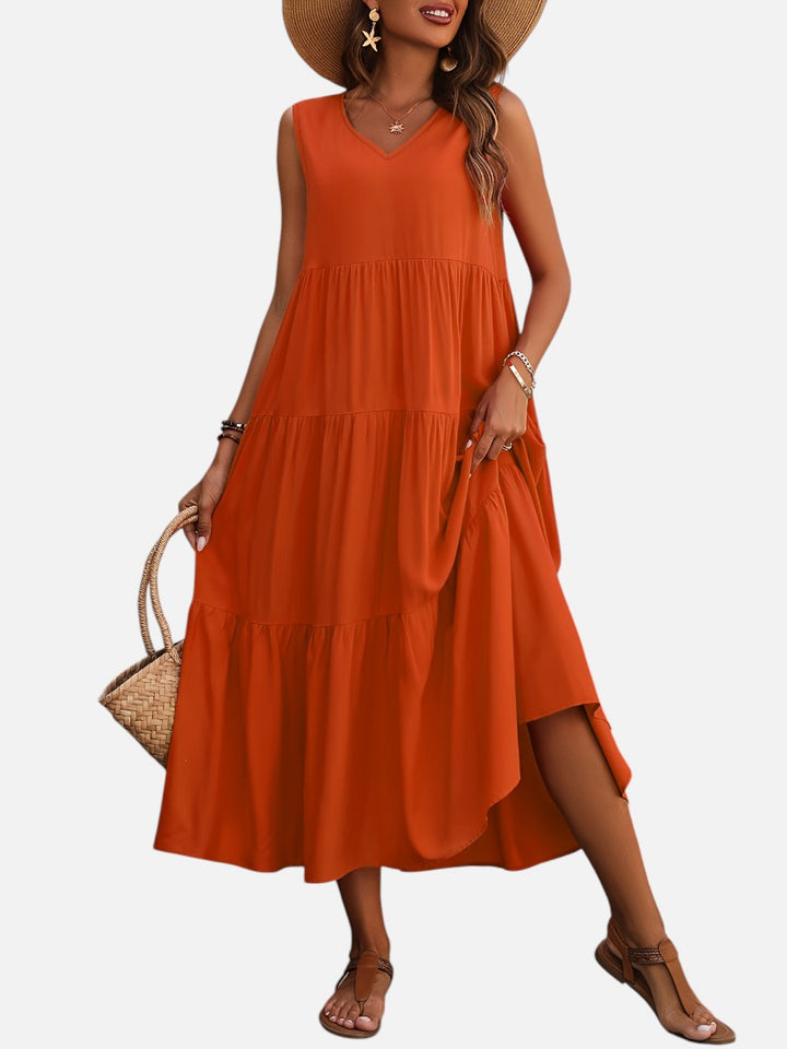 Women’s V-Neck Tiered Maxi Dress with Drape