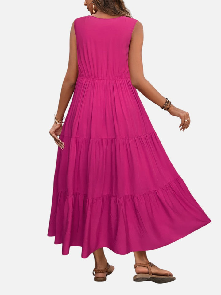 Women’s V-Neck Tiered Maxi Dress with Drape
