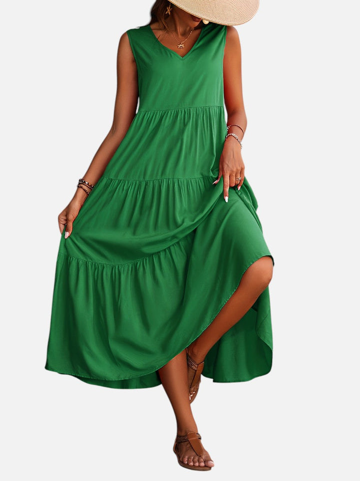 Women’s V-Neck Tiered Maxi Dress with Drape