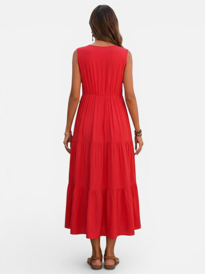 Women’s V-Neck Tiered Maxi Dress with Drape