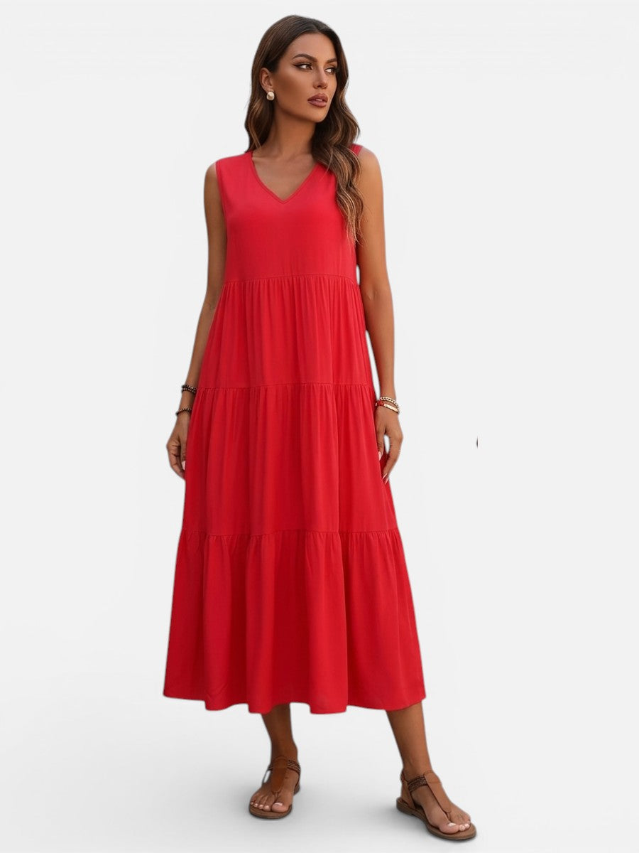 Women’s V-Neck Tiered Maxi Dress with Drape