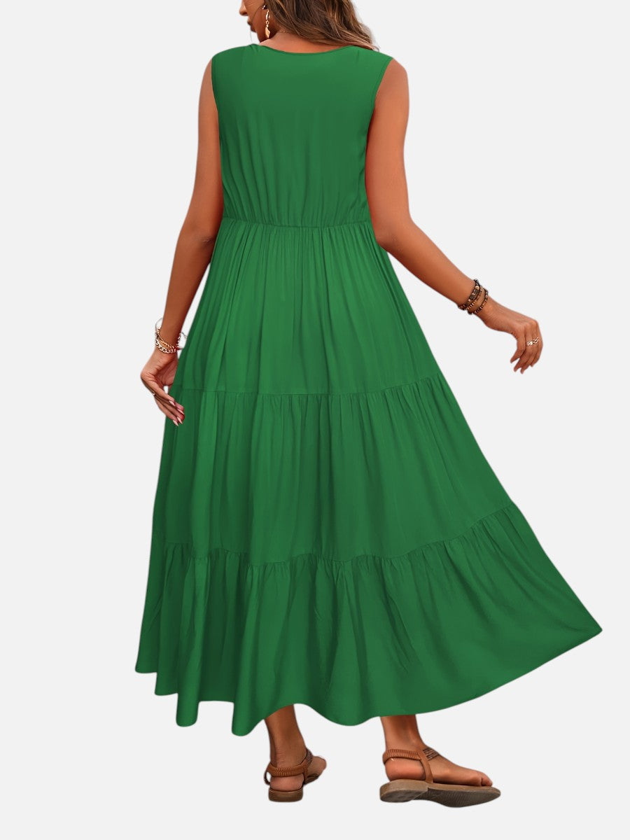 Women’s V-Neck Tiered Maxi Dress with Drape