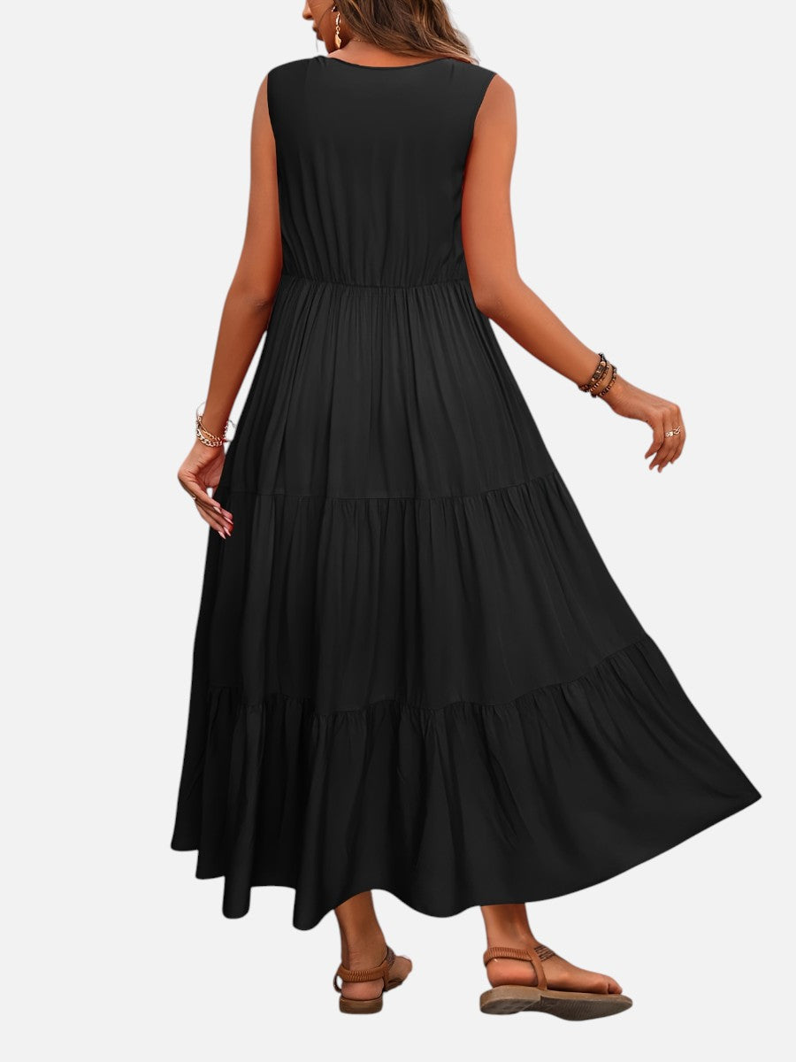 Women’s V-Neck Tiered Maxi Dress with Drape