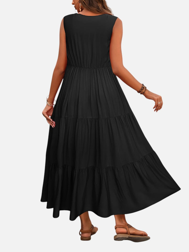 Women’s V-Neck Tiered Maxi Dress with Drape