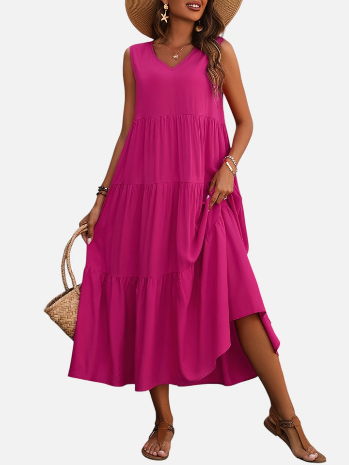 Women’s V-Neck Tiered Maxi Dress with Drape