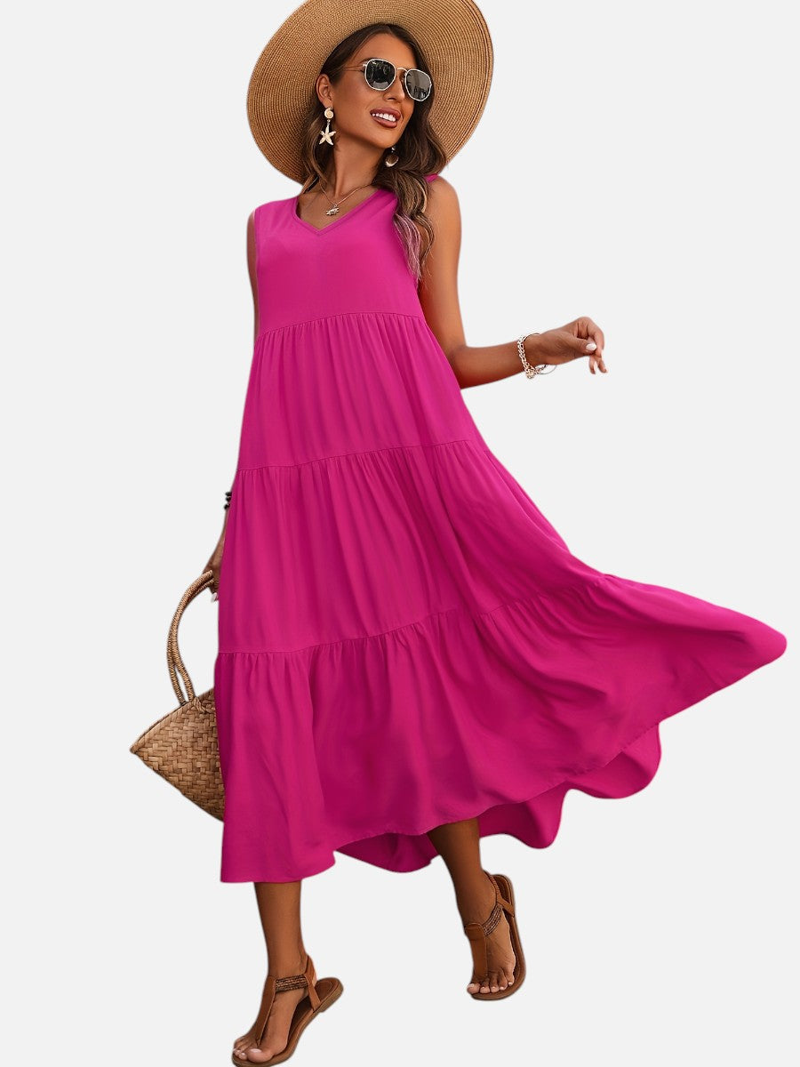 Women’s V-Neck Tiered Maxi Dress with Drape