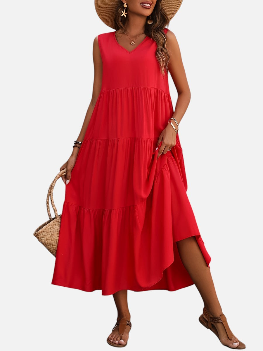 Women’s V-Neck Tiered Maxi Dress with Drape