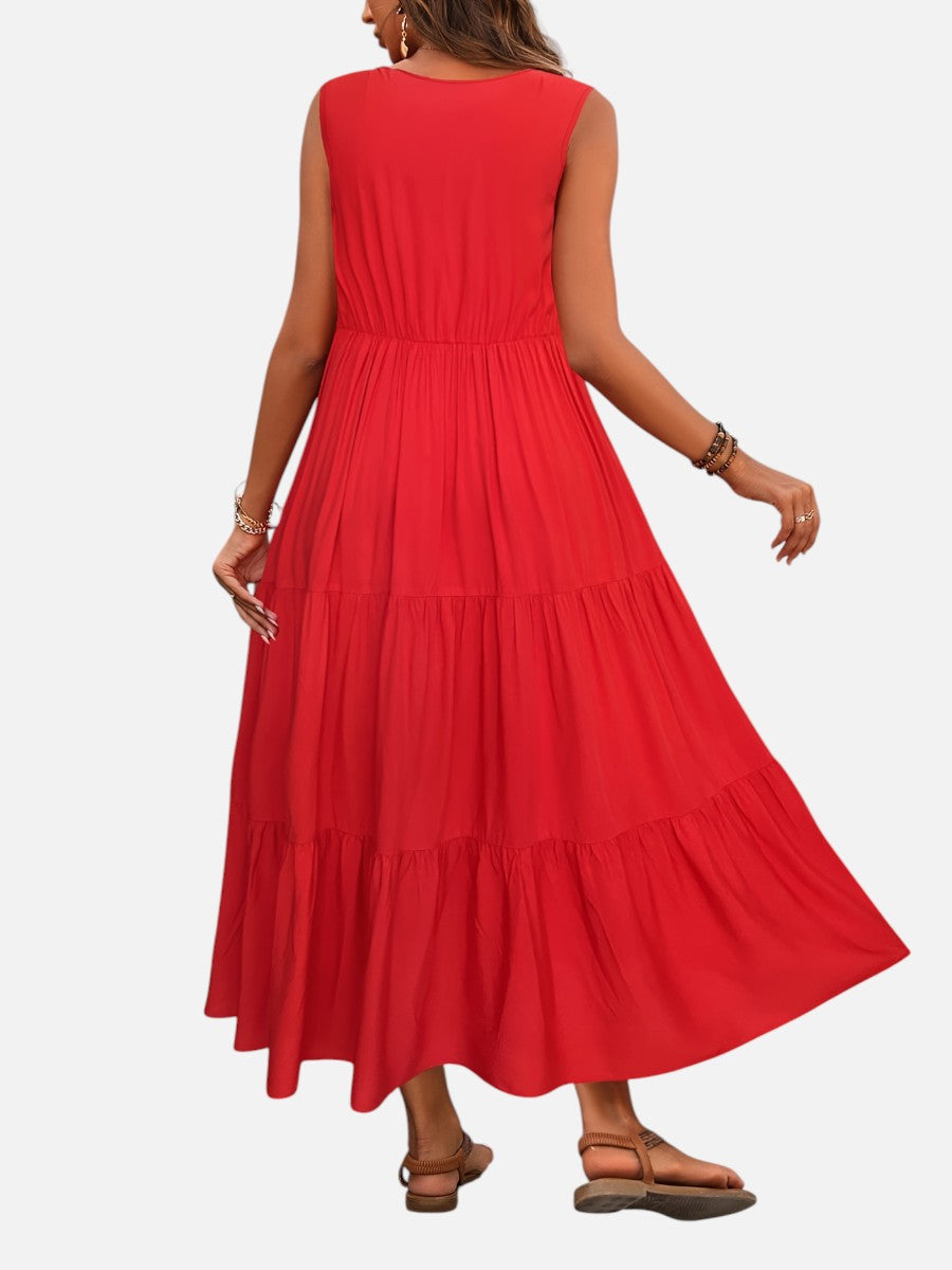 Women’s V-Neck Tiered Maxi Dress with Drape
