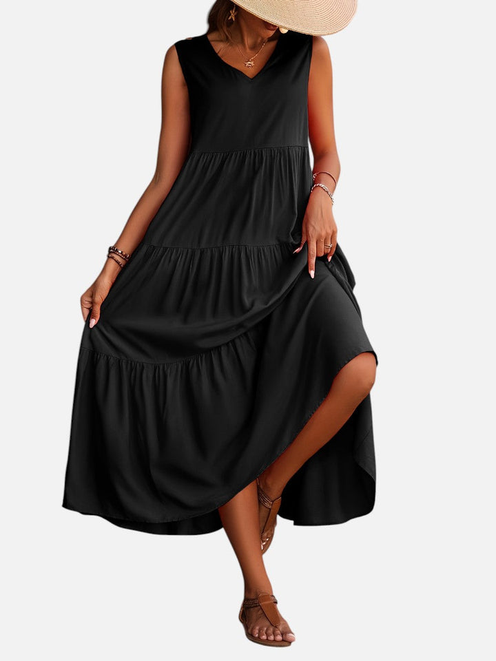 Women’s V-Neck Tiered Maxi Dress with Drape